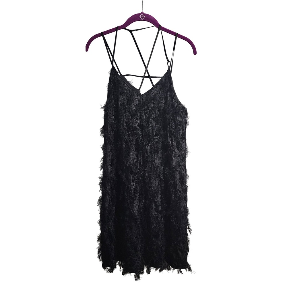 Loveriche Black Textured Velvet Spaghetti Strap Mini Dress Women's Size S